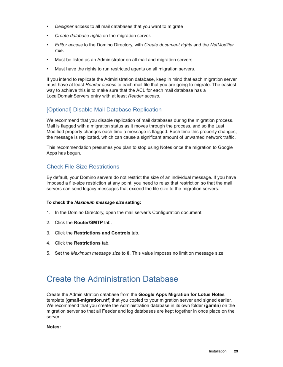 Create the administration database | Google Apps Migration for Lotus Notes Installation & Administration Guide User Manual | Page 29 / 100