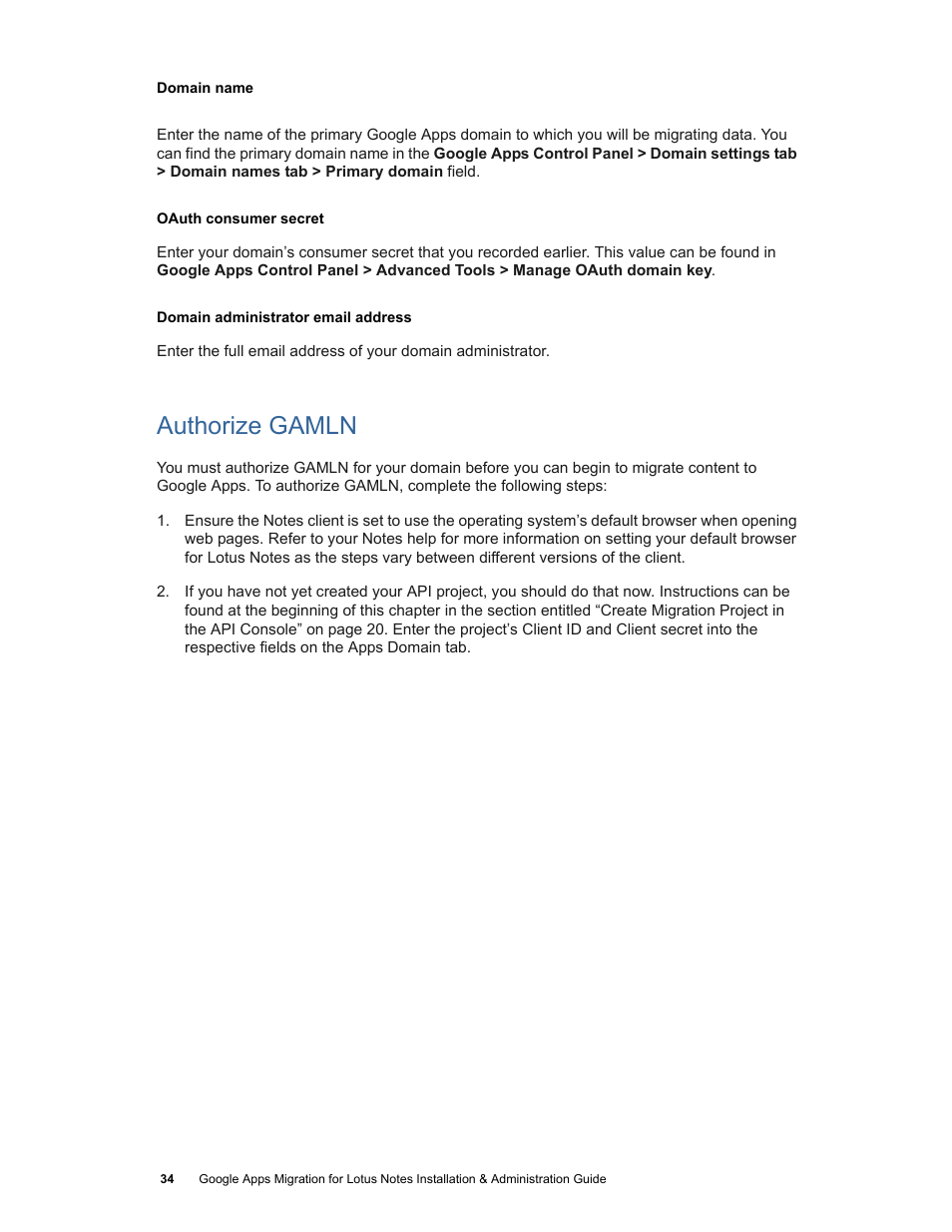 Authorize gamln | Google Apps Migration for Lotus Notes Installation & Administration Guide User Manual | Page 34 / 100