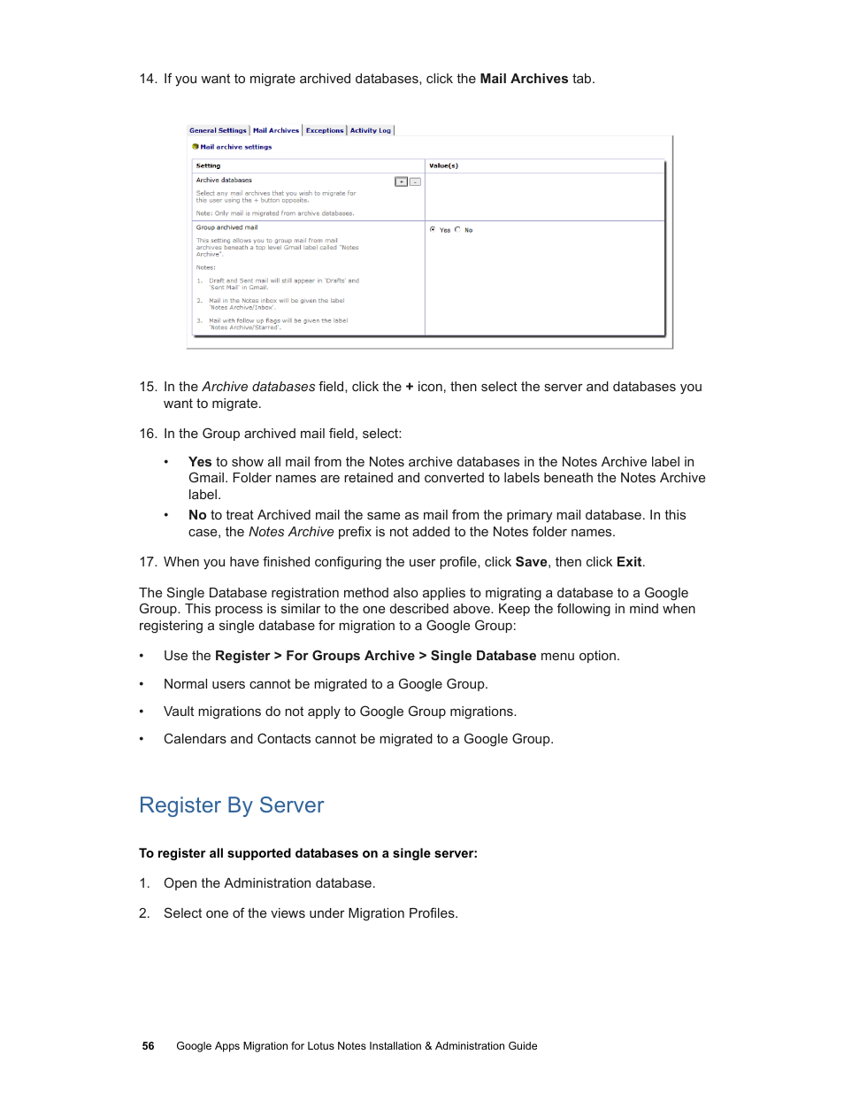Register by server | Google Apps Migration for Lotus Notes Installation & Administration Guide User Manual | Page 56 / 100