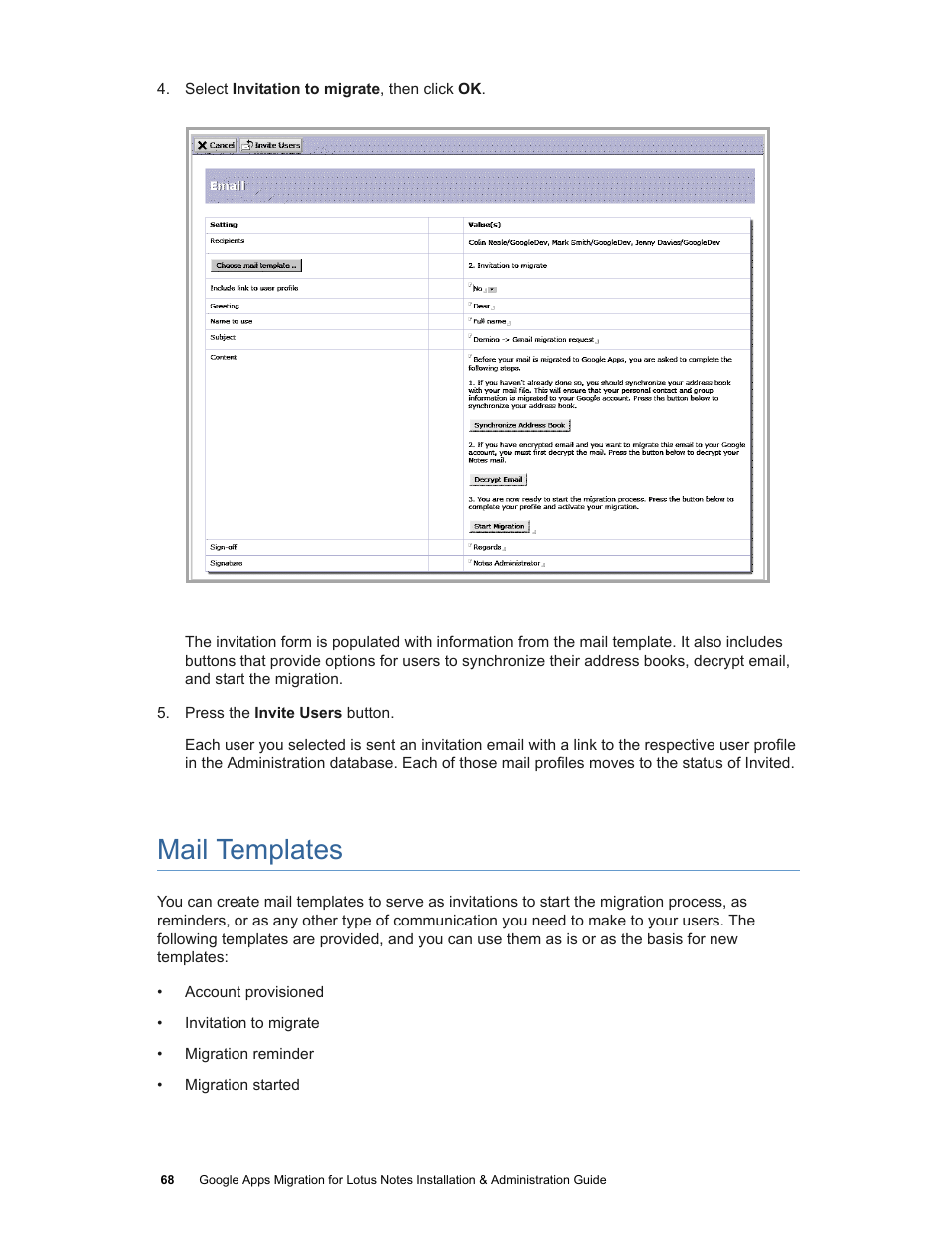 Mail templates | Google Apps Migration for Lotus Notes Installation & Administration Guide User Manual | Page 68 / 100