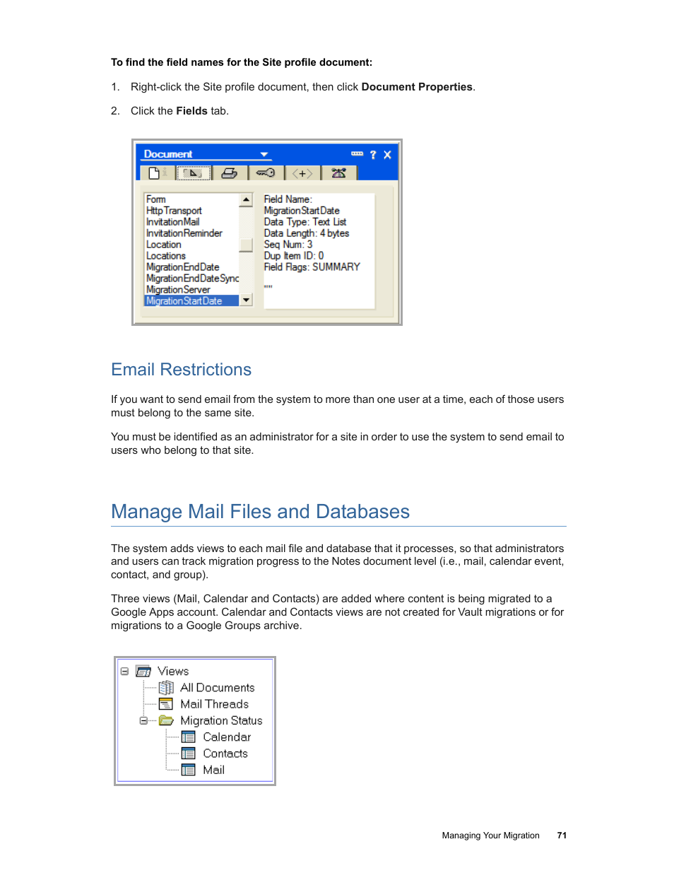 Manage mail files and databases, Email restrictions | Google Apps Migration for Lotus Notes Installation & Administration Guide User Manual | Page 71 / 100