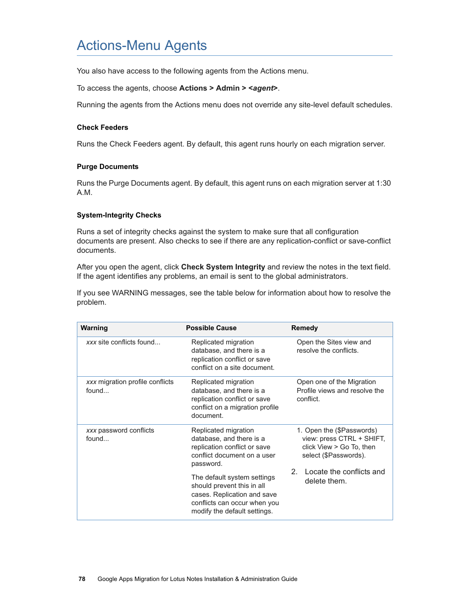 Actions-menu agents | Google Apps Migration for Lotus Notes Installation & Administration Guide User Manual | Page 78 / 100