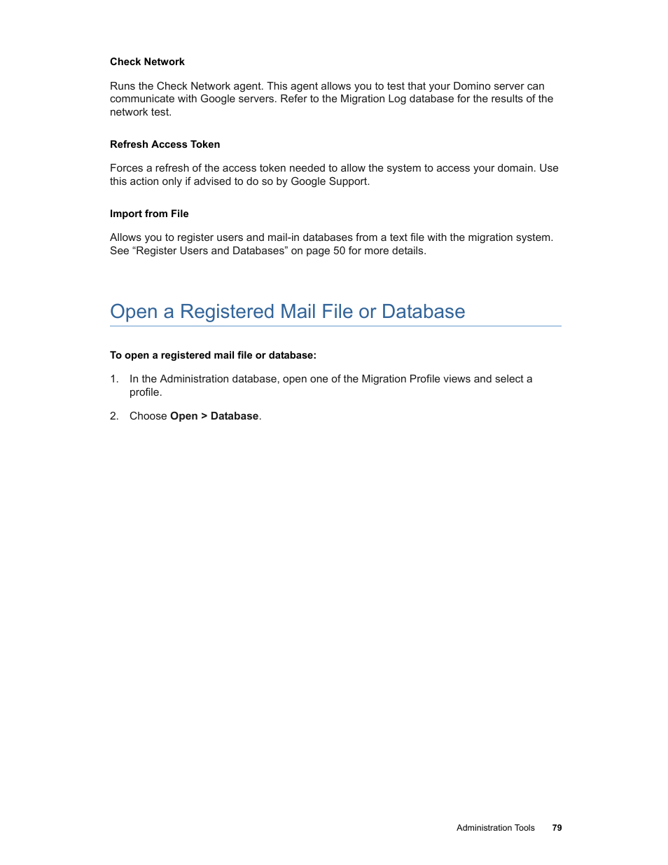 Open a registered mail file or database | Google Apps Migration for Lotus Notes Installation & Administration Guide User Manual | Page 79 / 100
