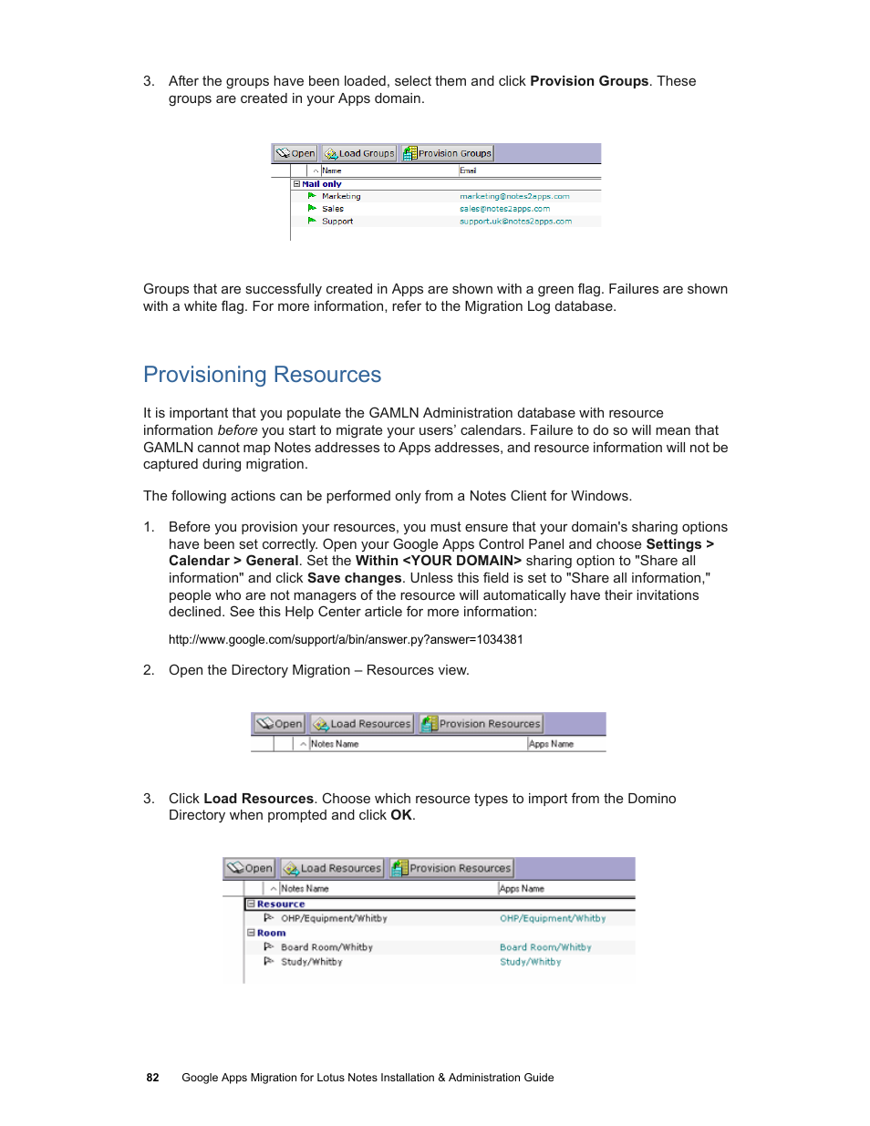 Provisioning resources | Google Apps Migration for Lotus Notes Installation & Administration Guide User Manual | Page 82 / 100