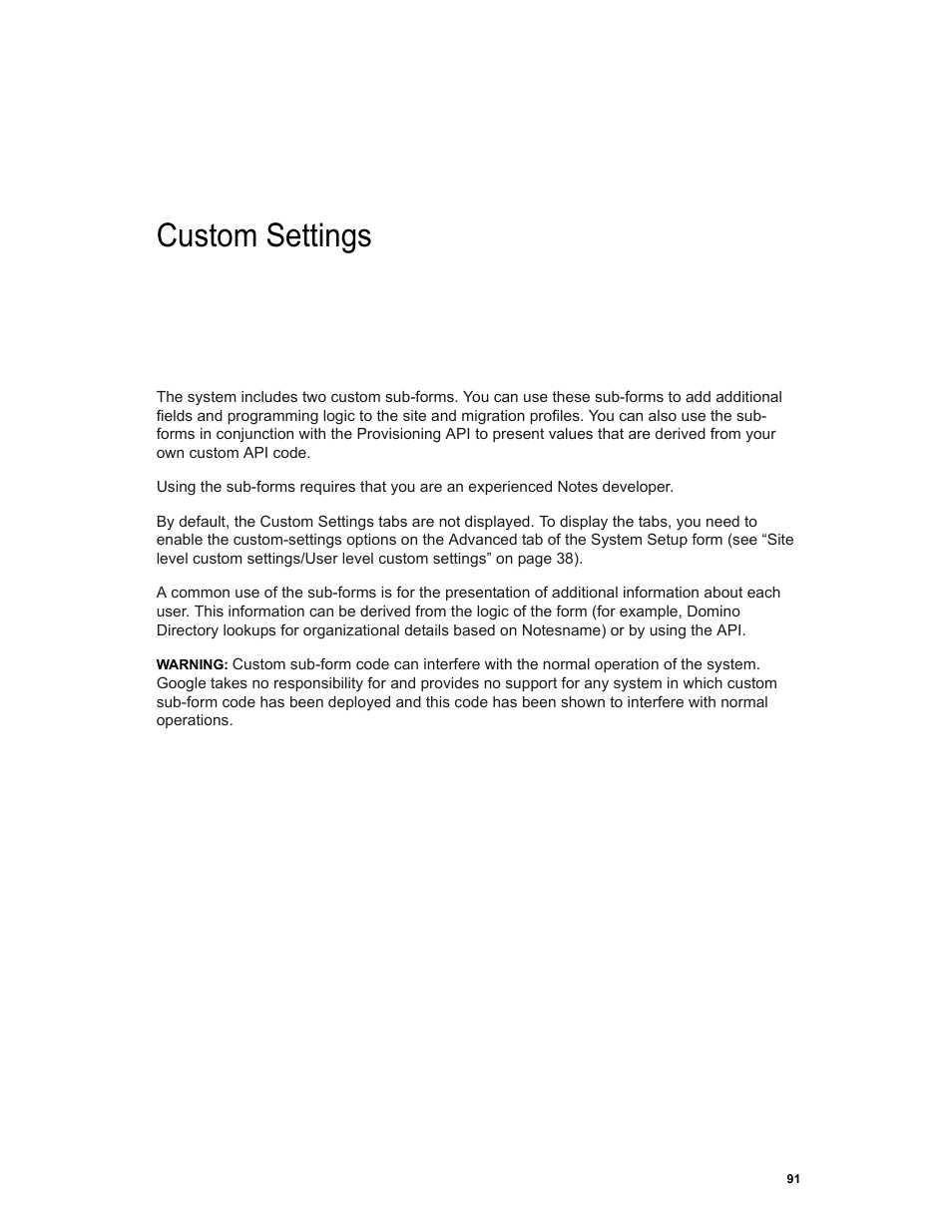 Custom settings, Chapter c: custom settings | Google Apps Migration for Lotus Notes Installation & Administration Guide User Manual | Page 91 / 100