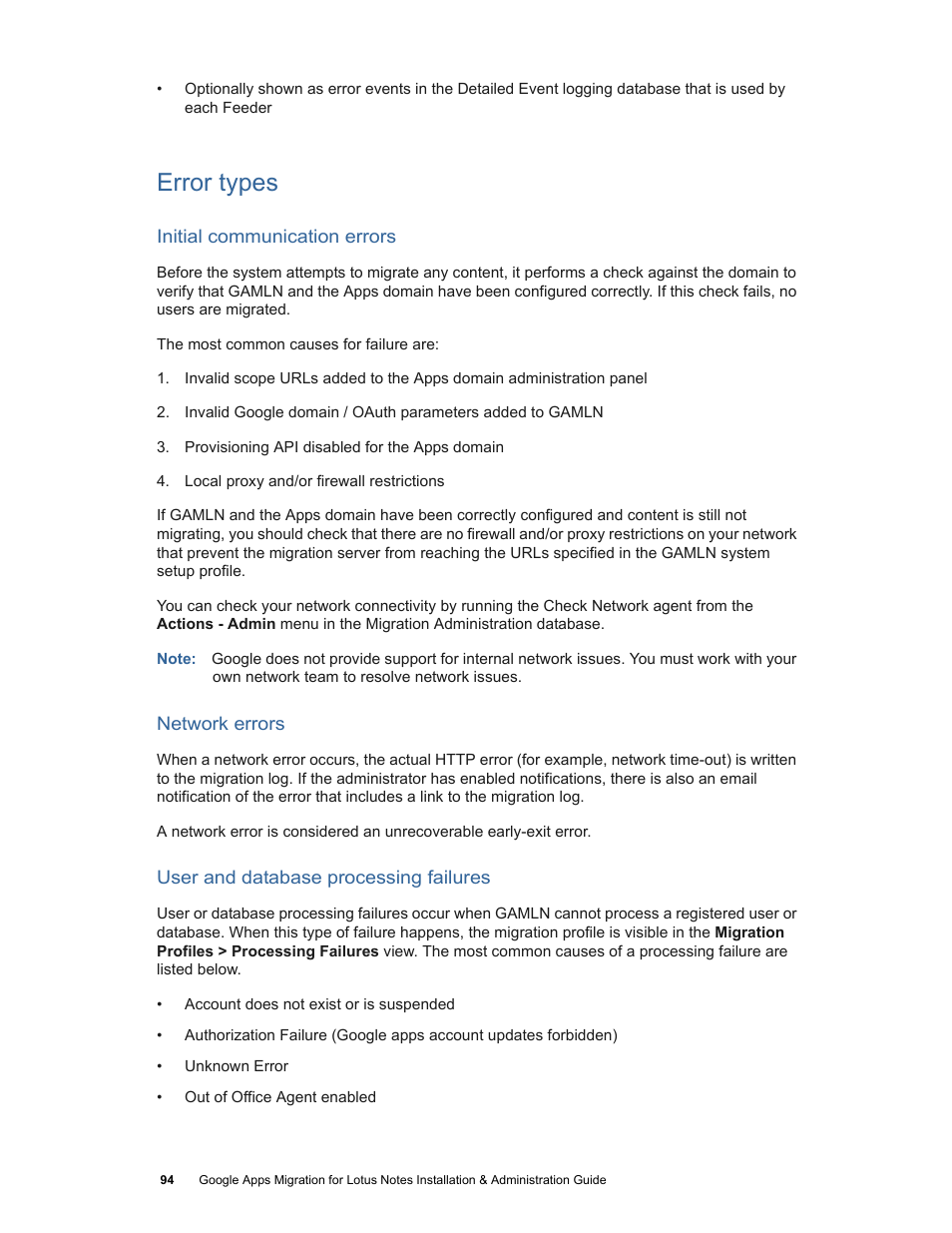 Error types | Google Apps Migration for Lotus Notes Installation & Administration Guide User Manual | Page 94 / 100