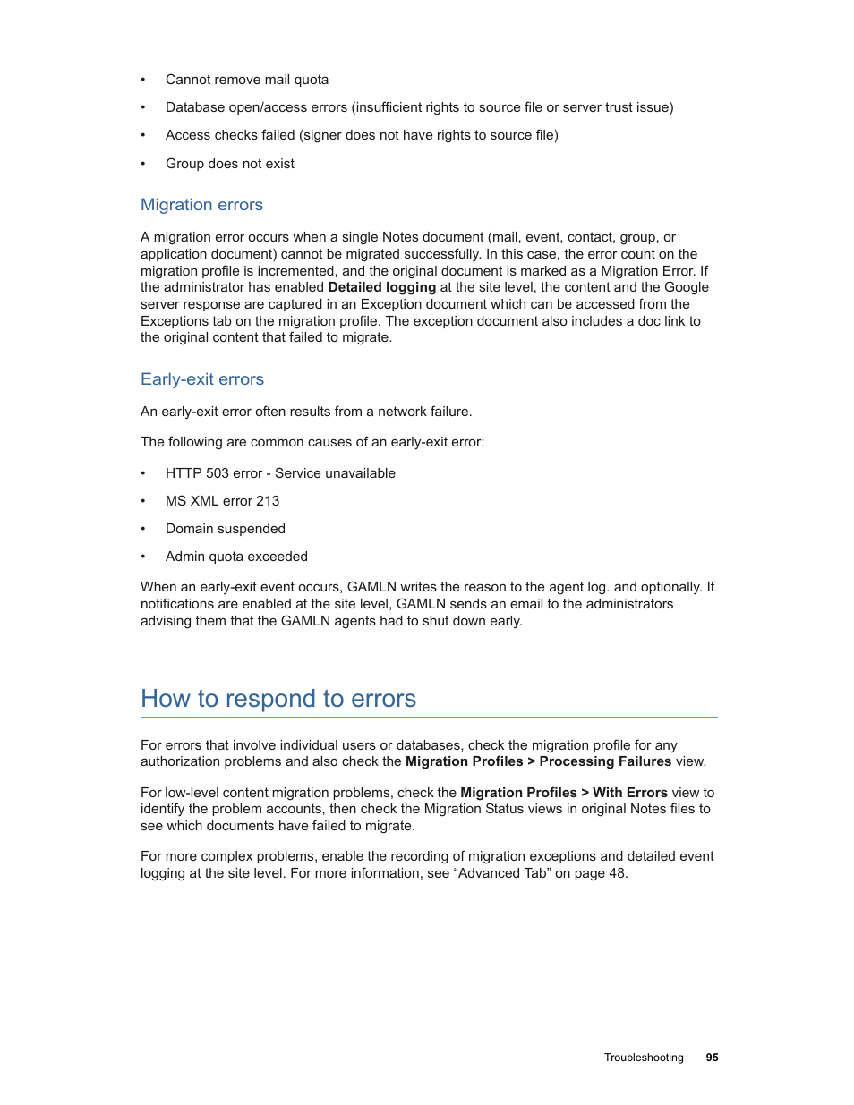 How to respond to errors | Google Apps Migration for Lotus Notes Installation & Administration Guide User Manual | Page 95 / 100