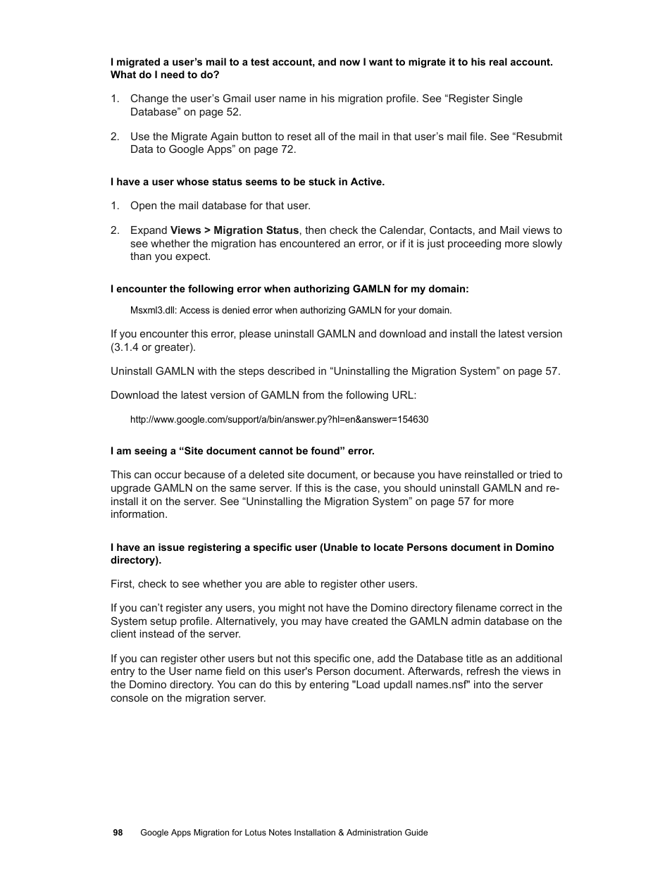 Google Apps Migration for Lotus Notes Installation & Administration Guide User Manual | Page 98 / 100