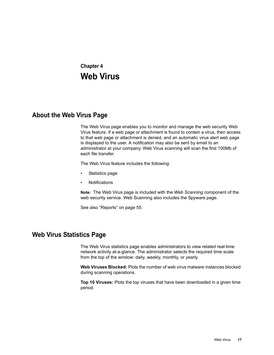 Web virus, Chapter 4: web virus, About the web virus page | Web virus statistics page | Google Web Security for Enterprise Administration Guide User Manual | Page 15 / 83