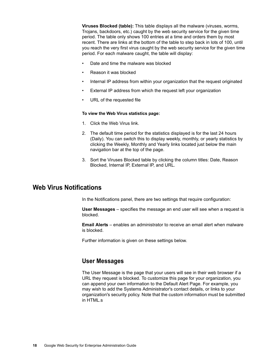 Web virus notifications, User messages | Google Web Security for Enterprise Administration Guide User Manual | Page 16 / 83