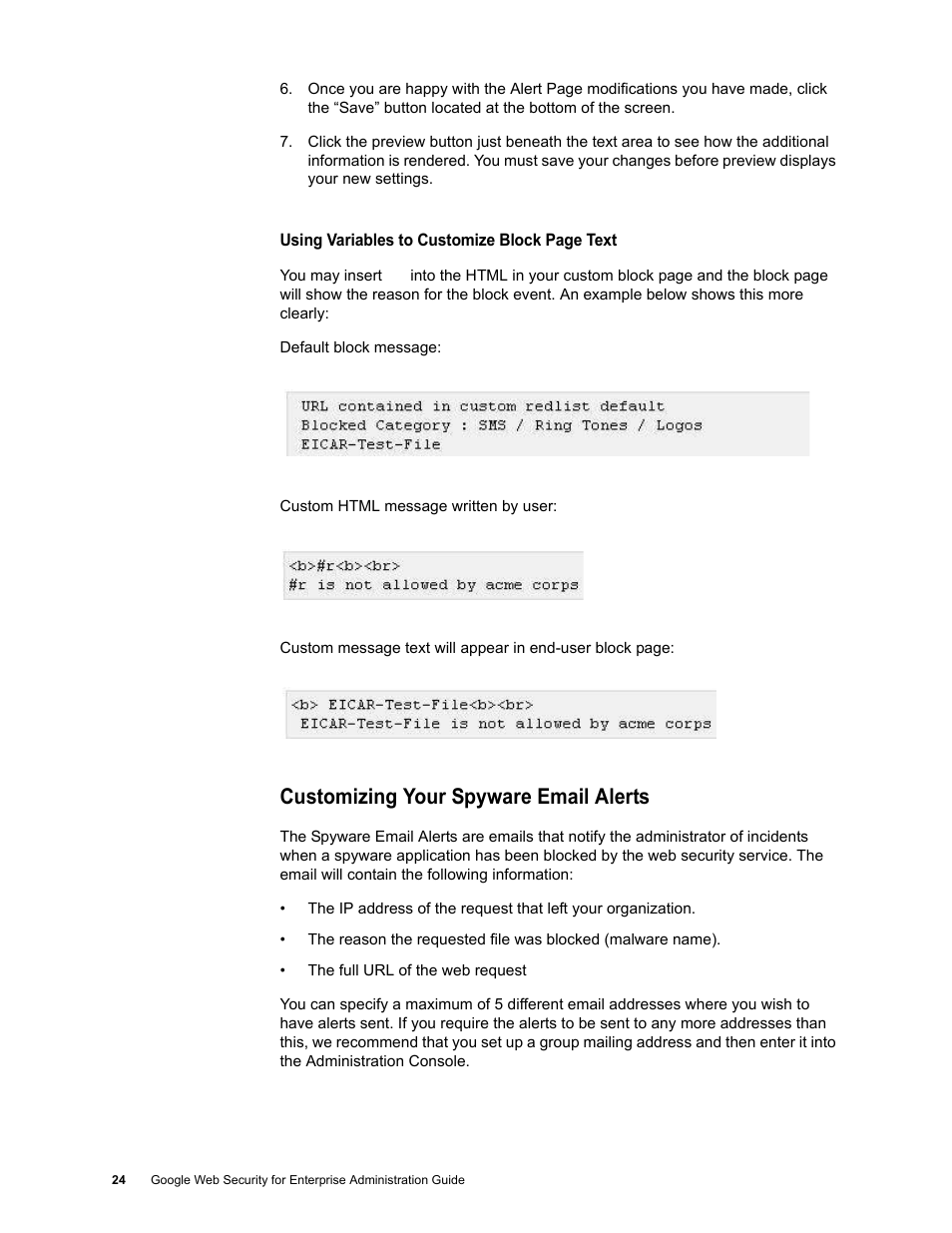 Customizing your spyware email alerts | Google Web Security for Enterprise Administration Guide User Manual | Page 22 / 83