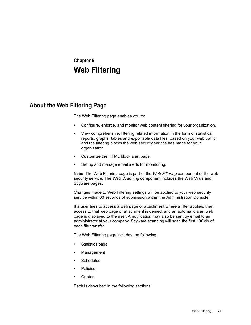 Web filtering, Chapter 6: web filtering, About the web filtering page | Google Web Security for Enterprise Administration Guide User Manual | Page 24 / 83
