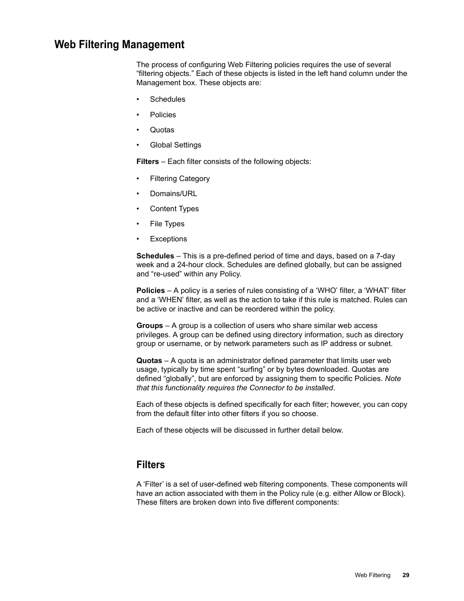 Web filtering management, Filters | Google Web Security for Enterprise Administration Guide User Manual | Page 26 / 83