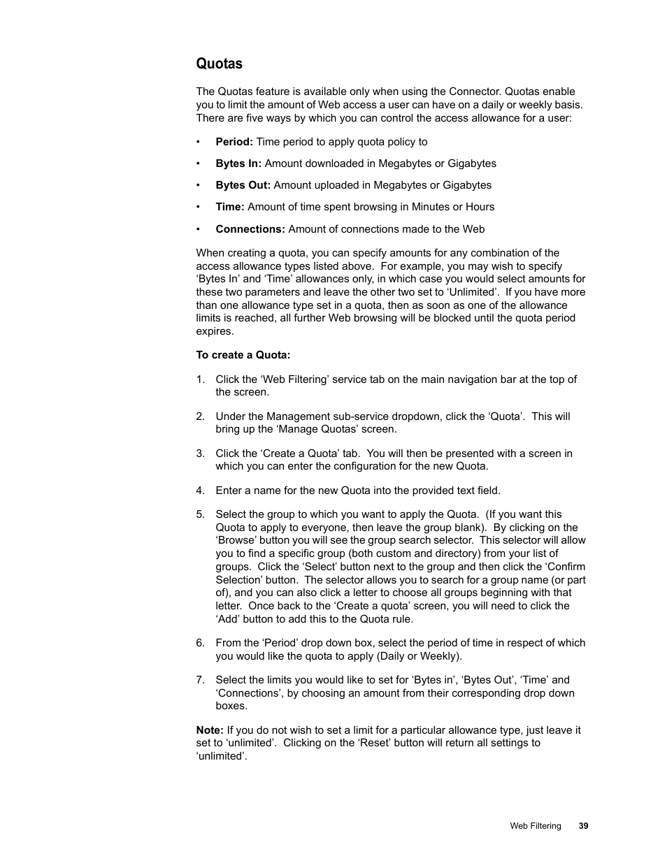 Quotas | Google Web Security for Enterprise Administration Guide User Manual | Page 36 / 83