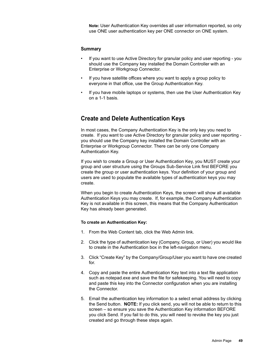 Create and delete authentication keys | Google Web Security for Enterprise Administration Guide User Manual | Page 46 / 83