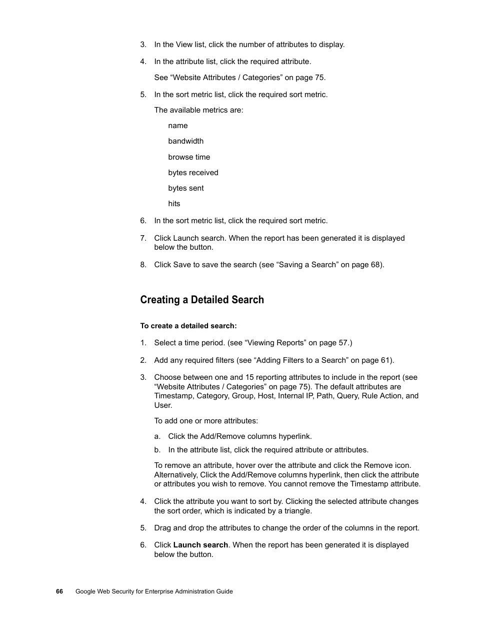 Creating a detailed search | Google Web Security for Enterprise Administration Guide User Manual | Page 63 / 83