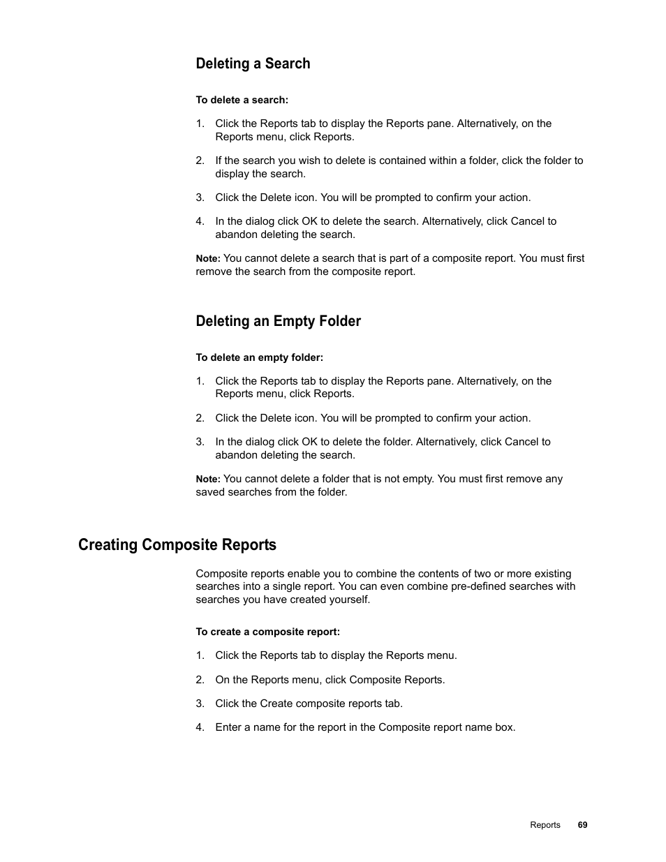 Deleting a search, Deleting an empty folder, Creating composite reports | Google Web Security for Enterprise Administration Guide User Manual | Page 66 / 83