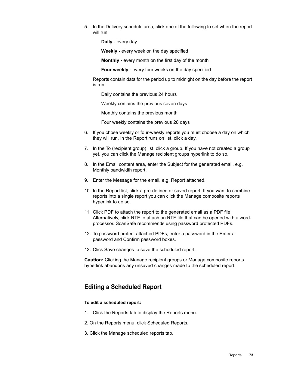 Editing a scheduled report | Google Web Security for Enterprise Administration Guide User Manual | Page 70 / 83