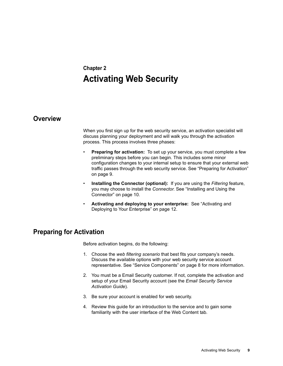 Activating web security, Overview, Preparing for activation | Chapter 2: activating web security | Google Web Security for Enterprise Administration Guide User Manual | Page 8 / 83