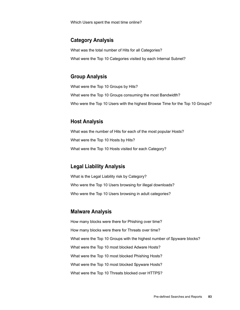 Category analysis, Group analysis, Host analysis | Legal liability analysis, Malware analysis | Google Web Security for Enterprise Administration Guide User Manual | Page 80 / 83