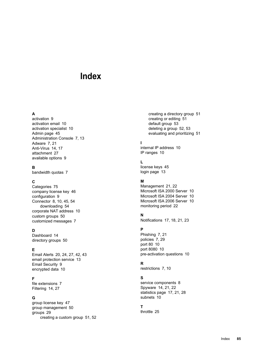 Index | Google Web Security for Enterprise Administration Guide User Manual | Page 82 / 83