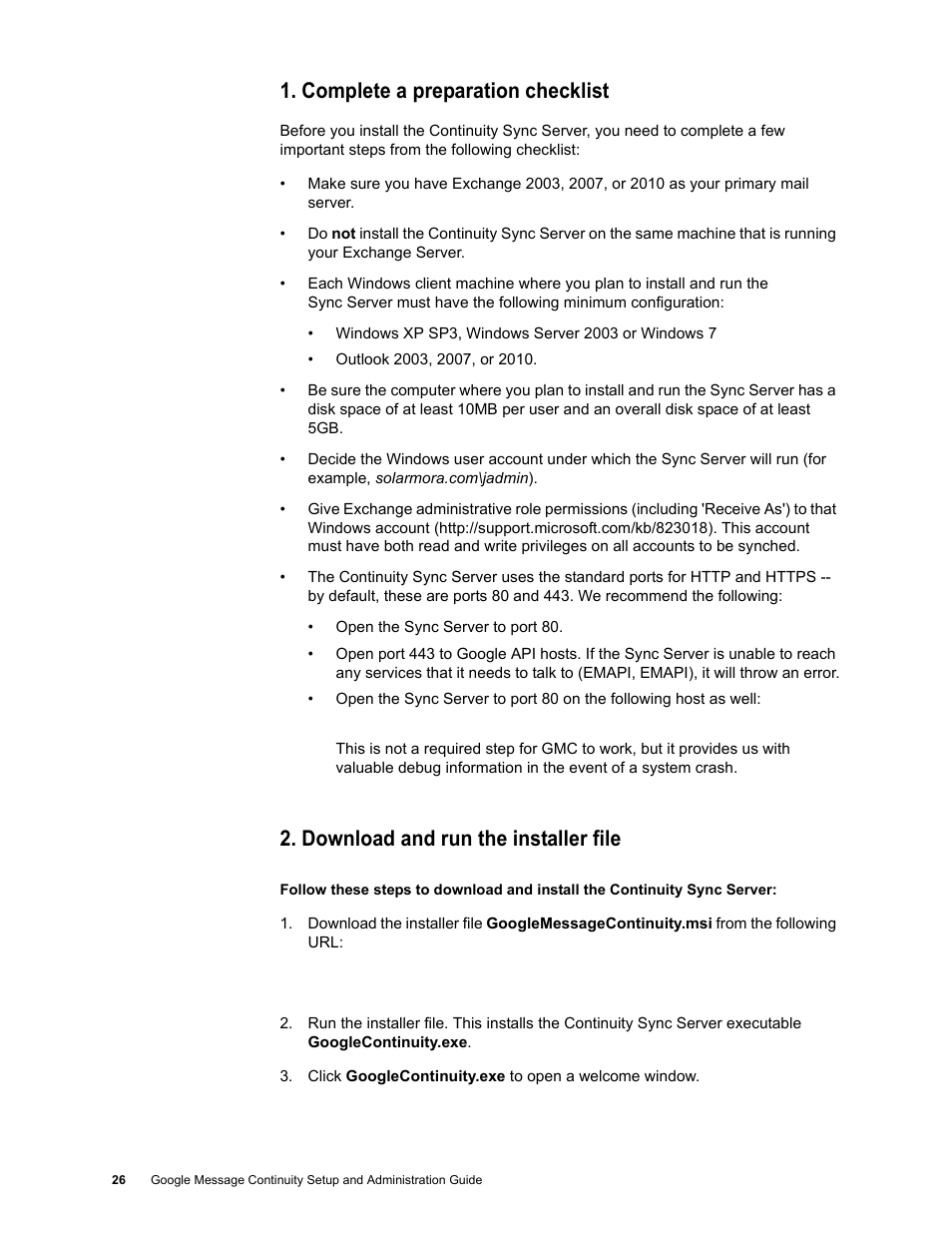 Complete a preparation checklist, Download and run the installer file | Google Message Continuity Setup and Administration Guide User Manual | Page 22 / 33