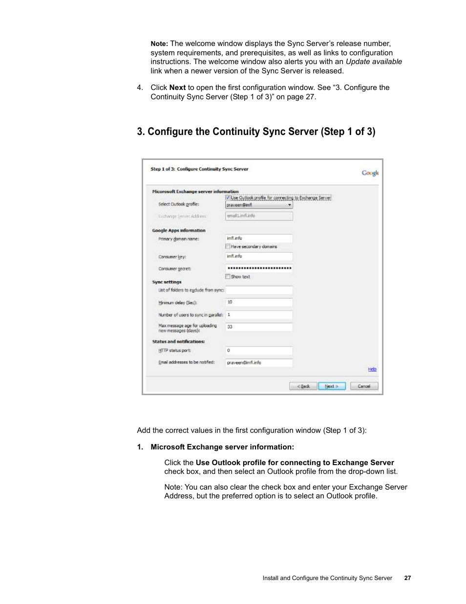 Configure the continuity sync server (step 1 of 3) | Google Message Continuity Setup and Administration Guide User Manual | Page 23 / 33
