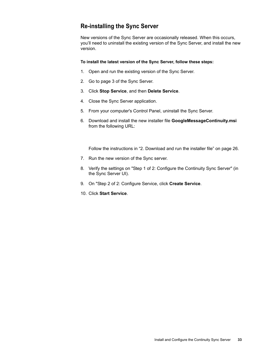 Re-installing the sync server | Google Message Continuity Setup and Administration Guide User Manual | Page 29 / 33