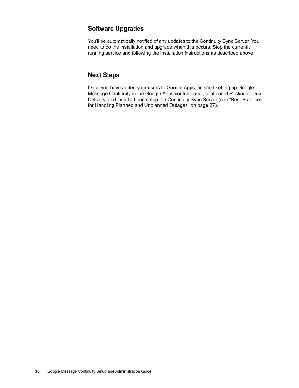 Software upgrades, Next steps | Google Message Continuity Setup and Administration Guide User Manual | Page 31 / 33