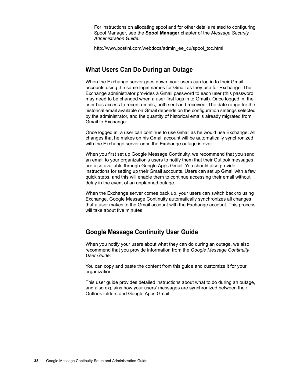 What users can do during an outage, Google message continuity user guide | Google Message Continuity Setup and Administration Guide User Manual | Page 33 / 33