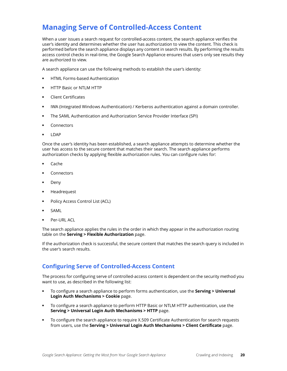 Managing serve of controlled-access content, Configuring serve of controlled-access content | Google Search Appliance Getting the Most from Your Google Search Appliance User Manual | Page 20 / 77