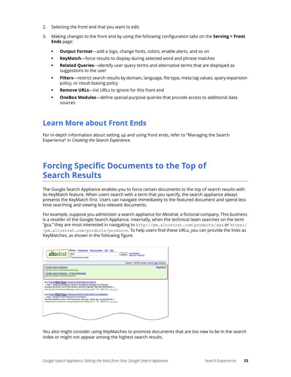 Learn more about front ends | Google Search Appliance Getting the Most from Your Google Search Appliance User Manual | Page 33 / 77