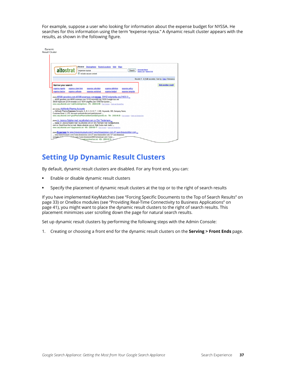 Setting up dynamic result clusters | Google Search Appliance Getting the Most from Your Google Search Appliance User Manual | Page 37 / 77