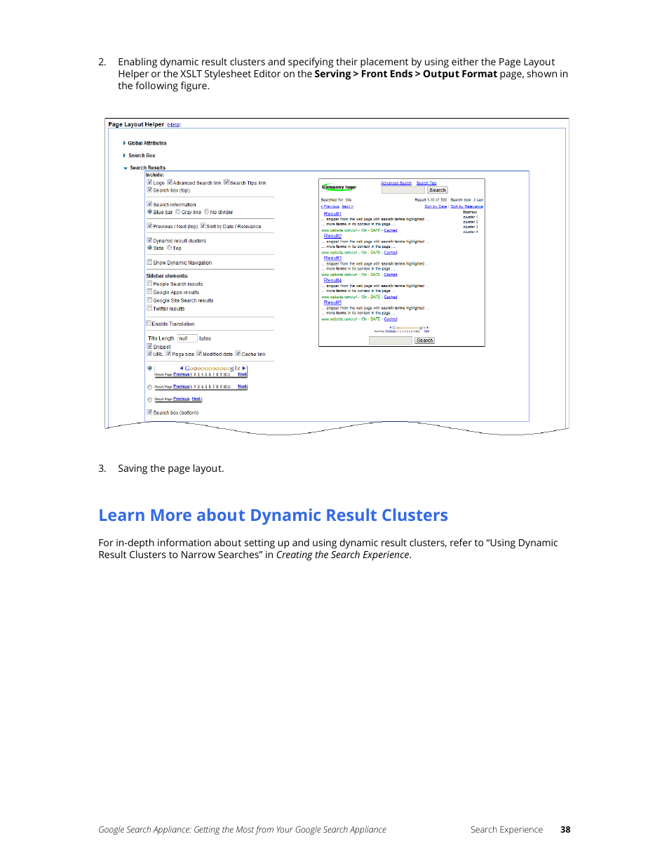 Learn more about dynamic result clusters | Google Search Appliance Getting the Most from Your Google Search Appliance User Manual | Page 38 / 77