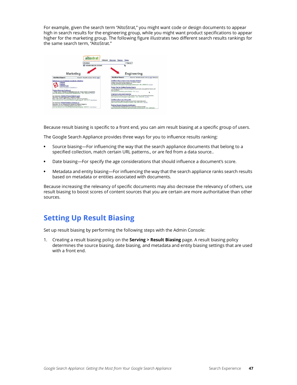 Setting up result biasing | Google Search Appliance Getting the Most from Your Google Search Appliance User Manual | Page 47 / 77