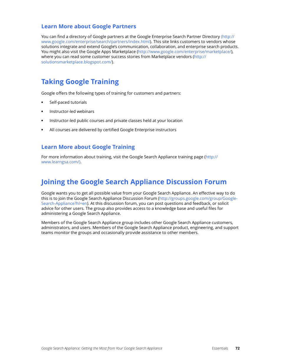 Learn more about google partners, Taking google training, Learn more about google training | Google Search Appliance Getting the Most from Your Google Search Appliance User Manual | Page 72 / 77
