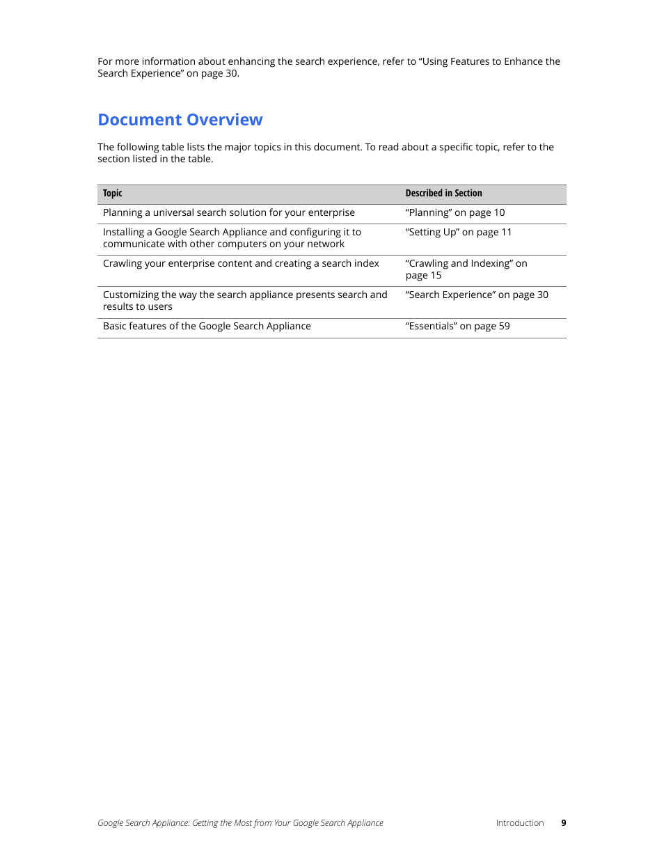 Document overview | Google Search Appliance Getting the Most from Your Google Search Appliance User Manual | Page 9 / 77