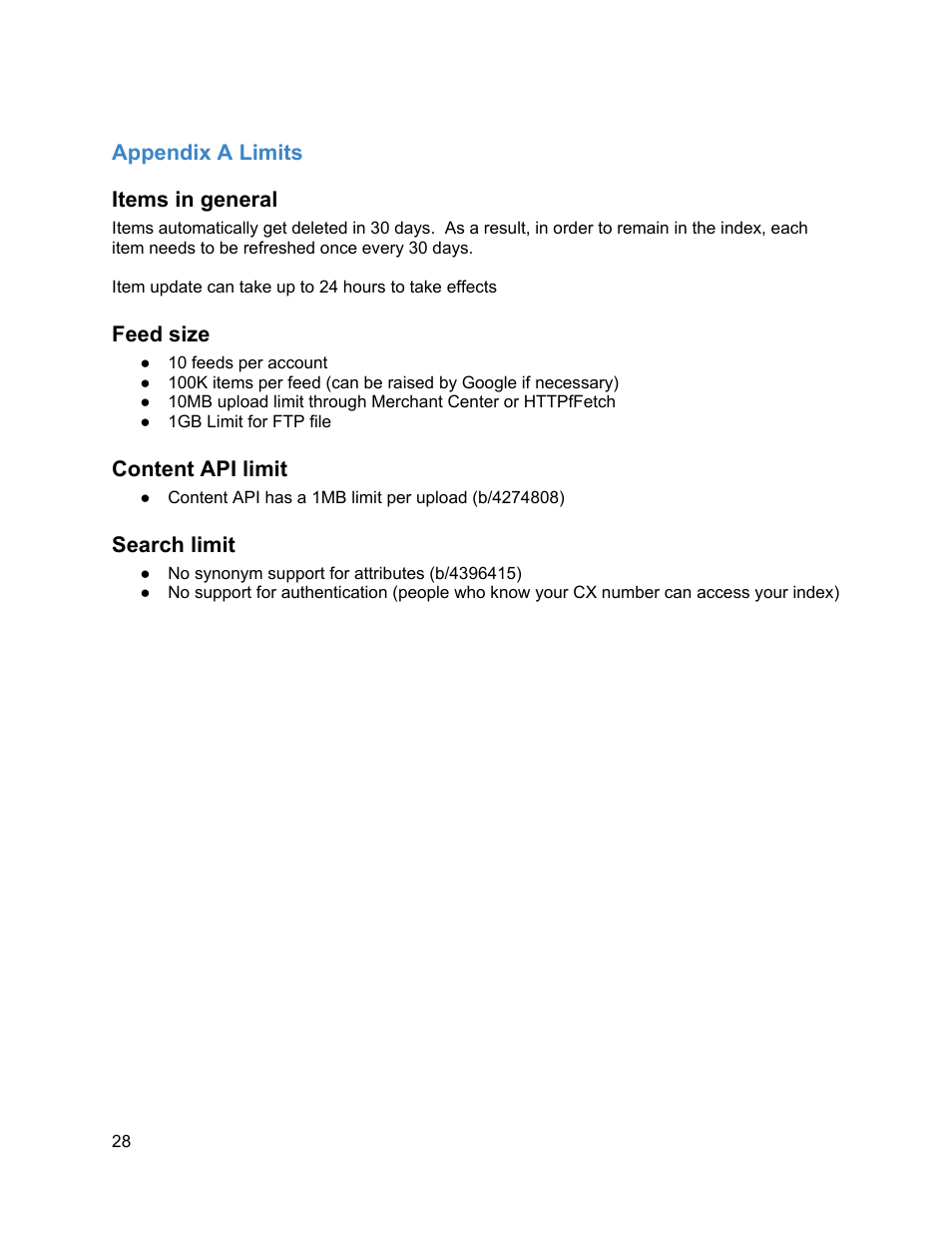 Appendix a limits | Google Commerce Search Deployment Guide User Manual | Page 28 / 29