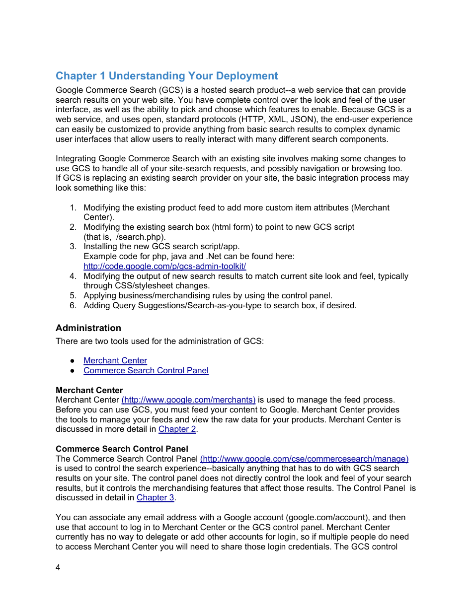 Chapter 1 understanding your deployment, Administration | Google Commerce Search Deployment Guide User Manual | Page 4 / 29