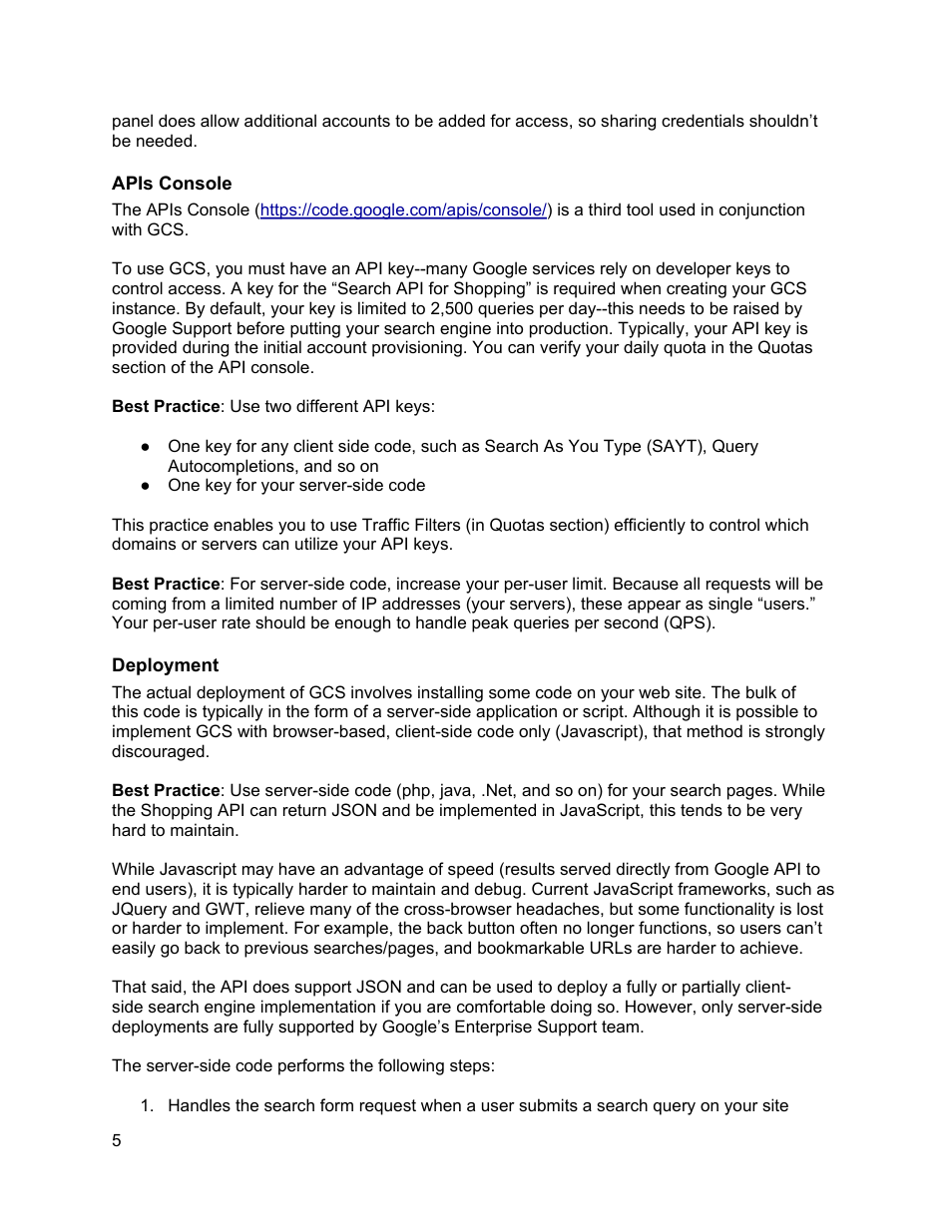 Apis console deployment | Google Commerce Search Deployment Guide User Manual | Page 5 / 29