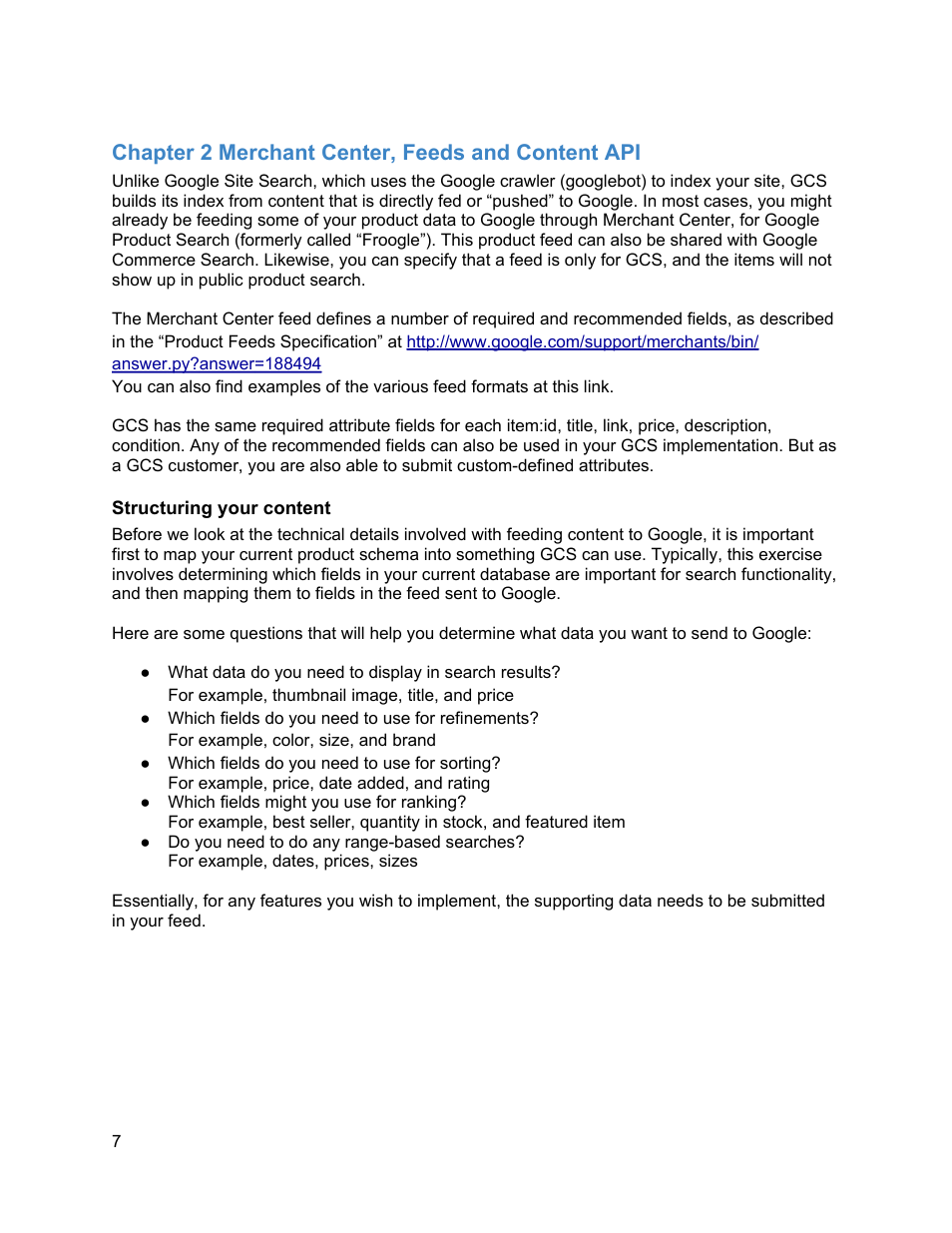 Chapter 2 merchant center, feeds and content api, Structuring your content, Chapter 2 | Google Commerce Search Deployment Guide User Manual | Page 7 / 29