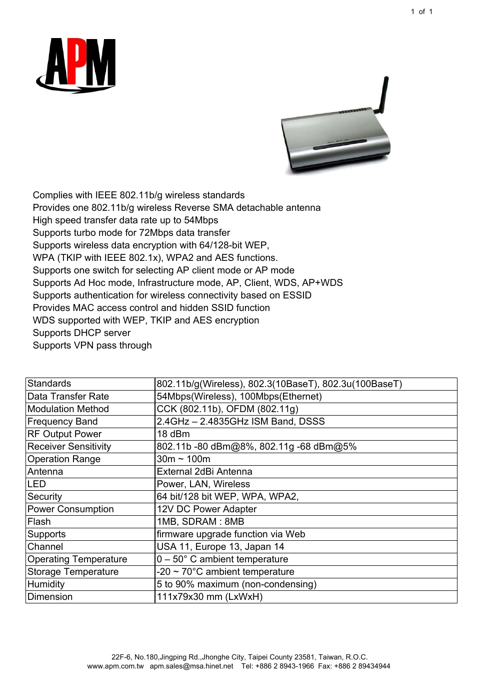 APM AAWAP608 User Manual | 1 page