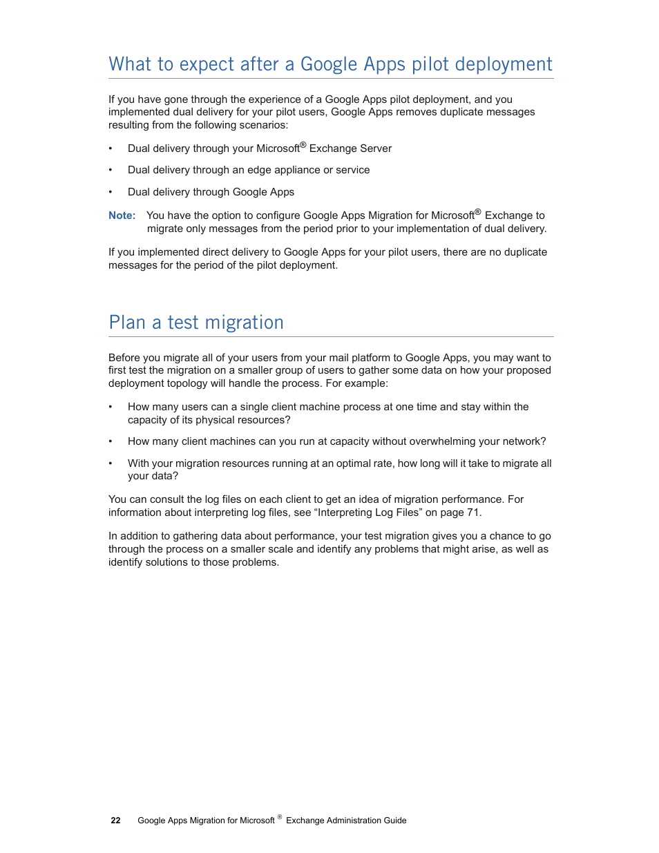 Plan a test migration | Google Apps Migration for Microsoft Exchange Administration Guide User Manual | Page 22 / 78