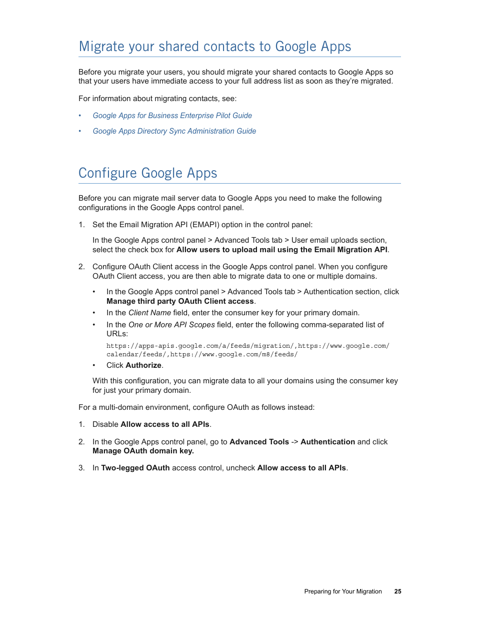 Migrate your shared contacts to google apps, Configure google apps | Google Apps Migration for Microsoft Exchange Administration Guide User Manual | Page 25 / 78
