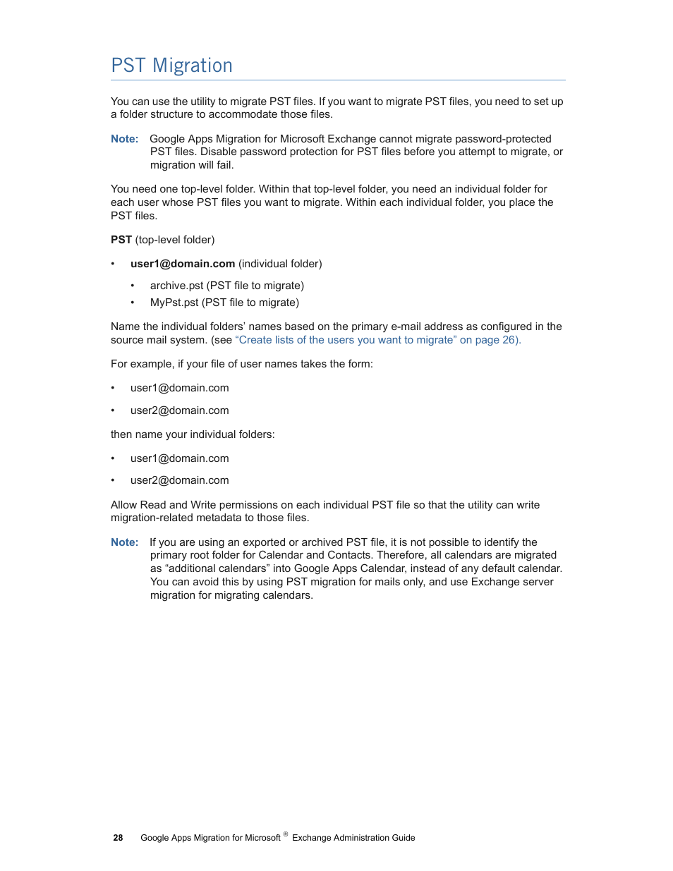 Pst migration | Google Apps Migration for Microsoft Exchange Administration Guide User Manual | Page 28 / 78
