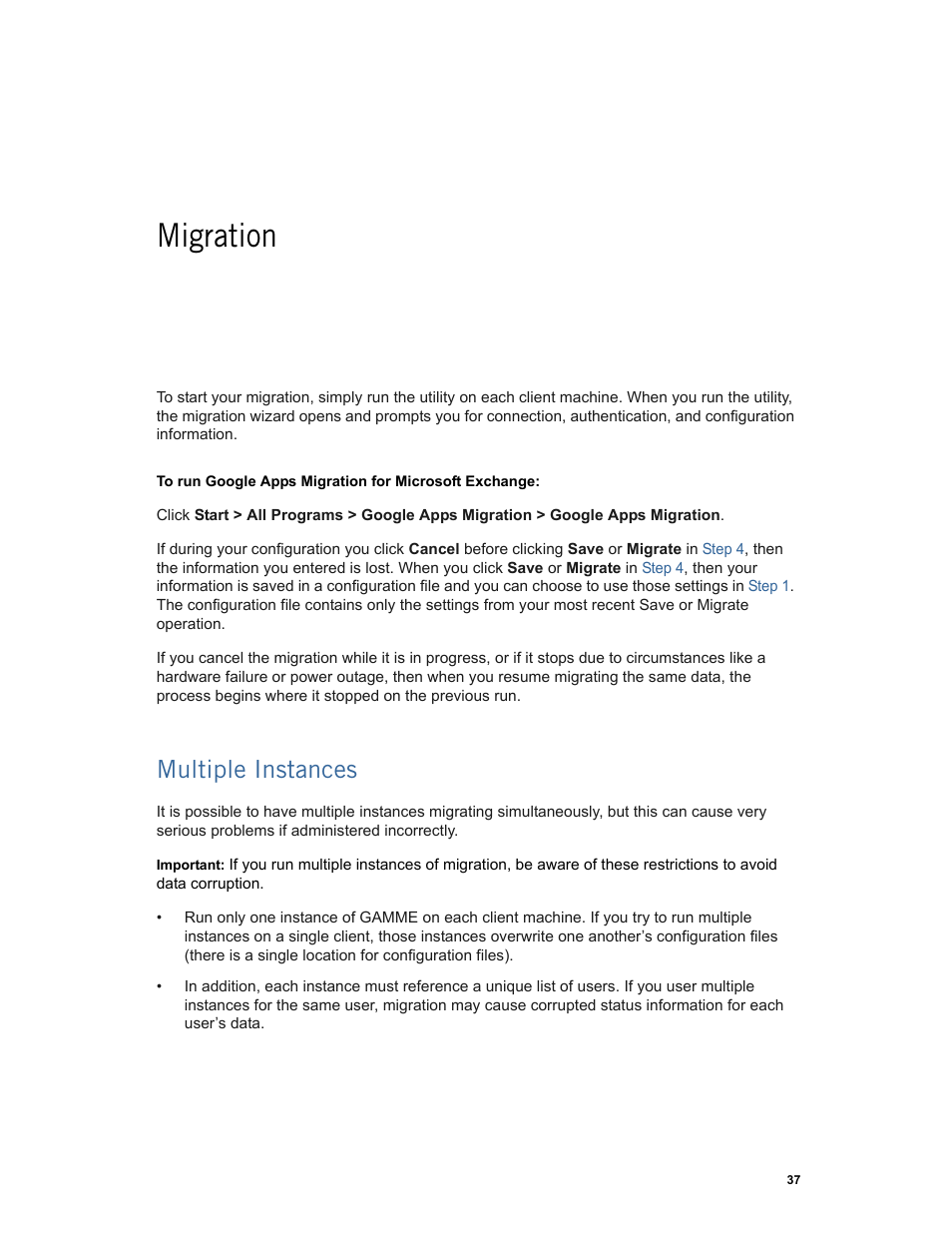 Migration, Chapter 4: migration, Multiple instances | Google Apps Migration for Microsoft Exchange Administration Guide User Manual | Page 37 / 78