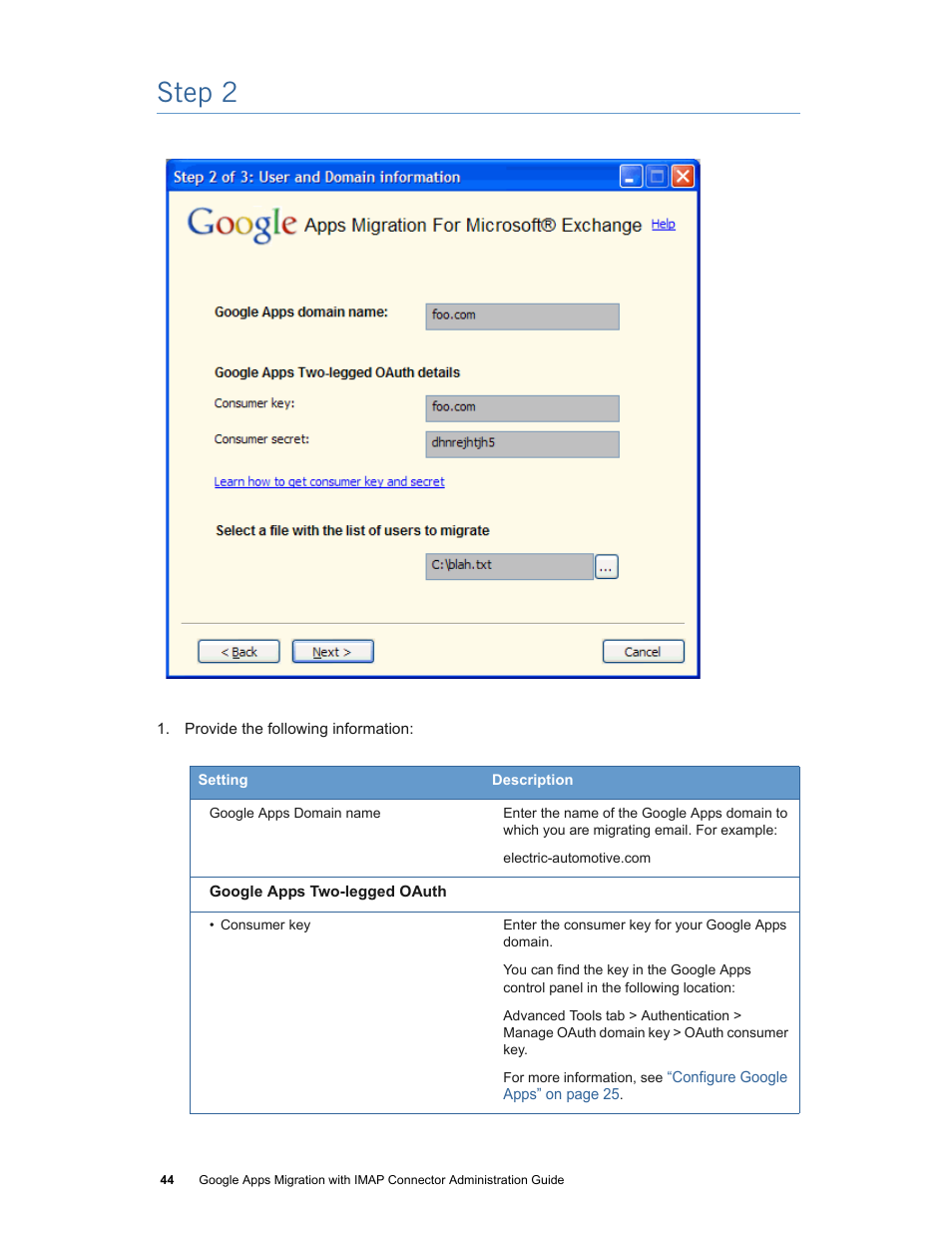 Step 2 | Google Apps Migration for Microsoft Exchange Administration Guide User Manual | Page 44 / 78