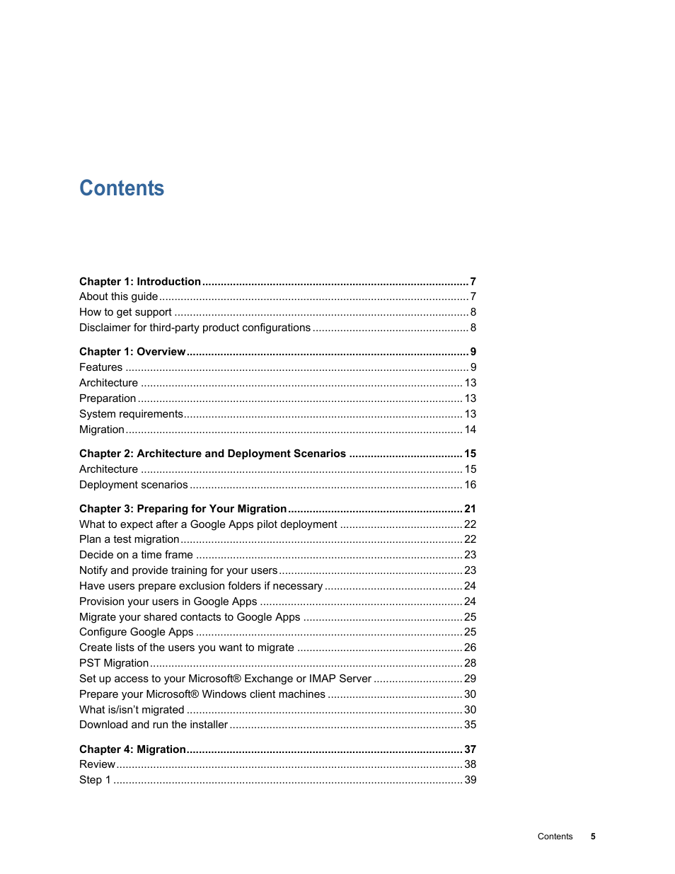 Google Apps Migration for Microsoft Exchange Administration Guide User Manual | Page 5 / 78