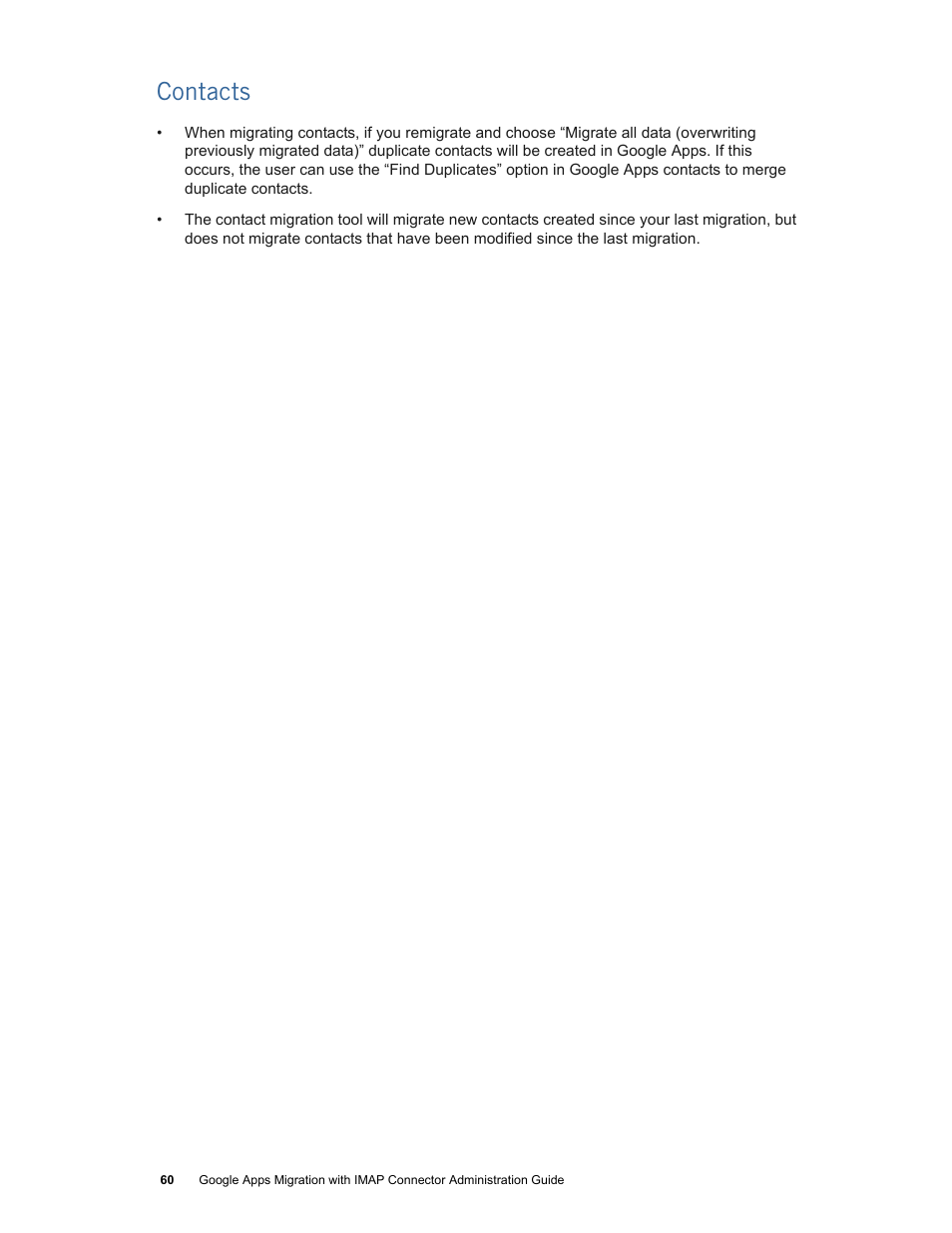 Contacts | Google Apps Migration for Microsoft Exchange Administration Guide User Manual | Page 60 / 78