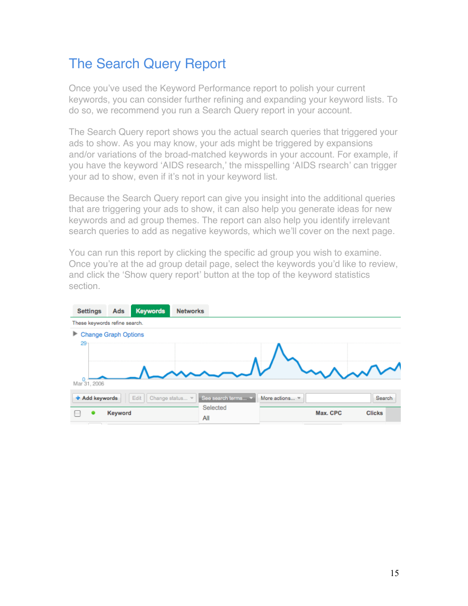The search query report | Google Grants Ongoing Management Guide User Manual | Page 15 / 26